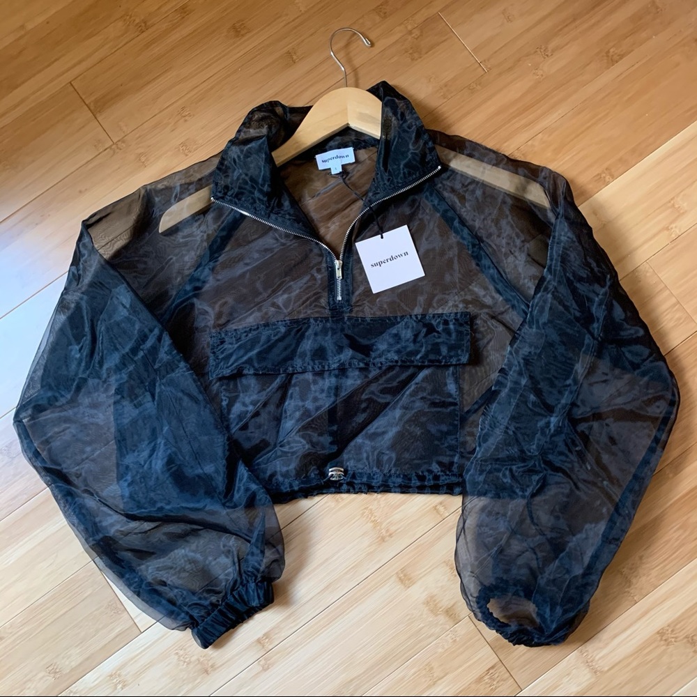 Superdown NWT Black Mesh Cropped Hoodie